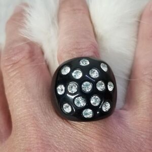 Black acrylic and rhinestones dome ring